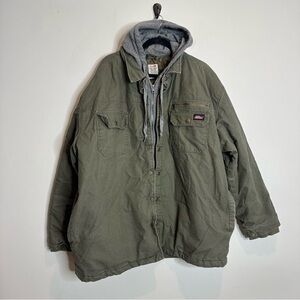 Dickies Canvas Hooded Chore Jacket Mens 3XL Army Green Quilted Barn Coat Cotton